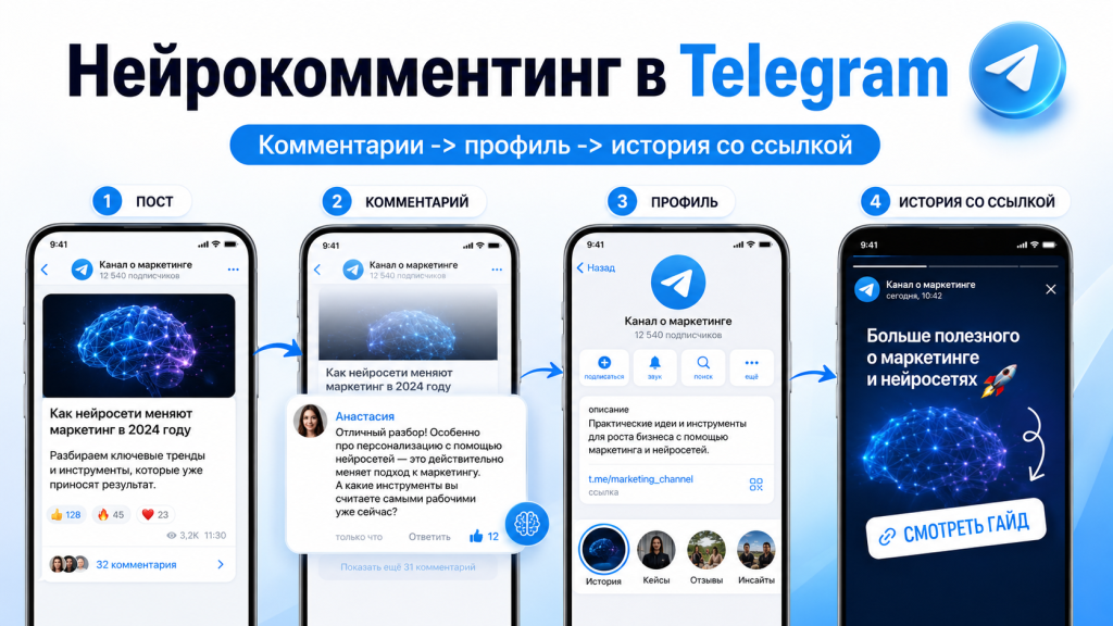 Нейрокомментинг в Telegram: новый способ продвижения через комментарии и историю со ссылкой
