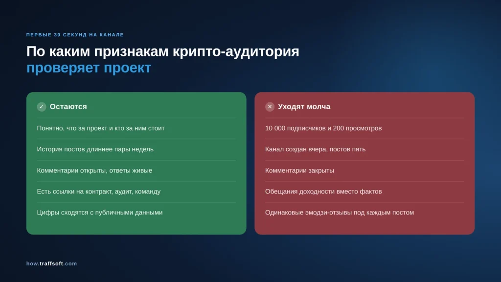 По каким признакам крипто-аудитория проверяет проект