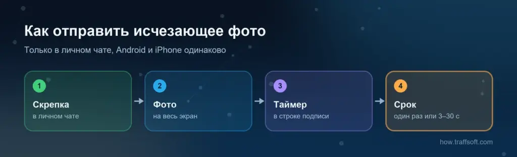 Как отправить исчезающие фото и сообщения в телеграмме: скрепка, фото, таймер в подписи, один просмотр