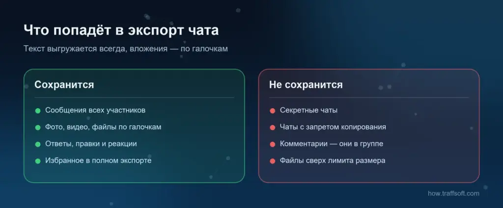Как сохранить переписку в телеграмме: что попадёт в экспорт, а что не сохранится